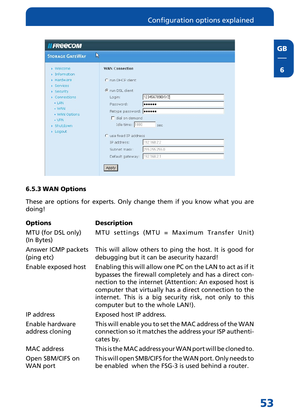 3 wan options | Freecom Technologies FSG-3 User Manual | Page 53 / 84
