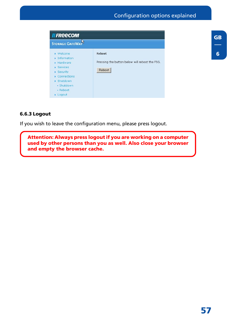 3 logout | Freecom Technologies FSG-3 User Manual | Page 57 / 84