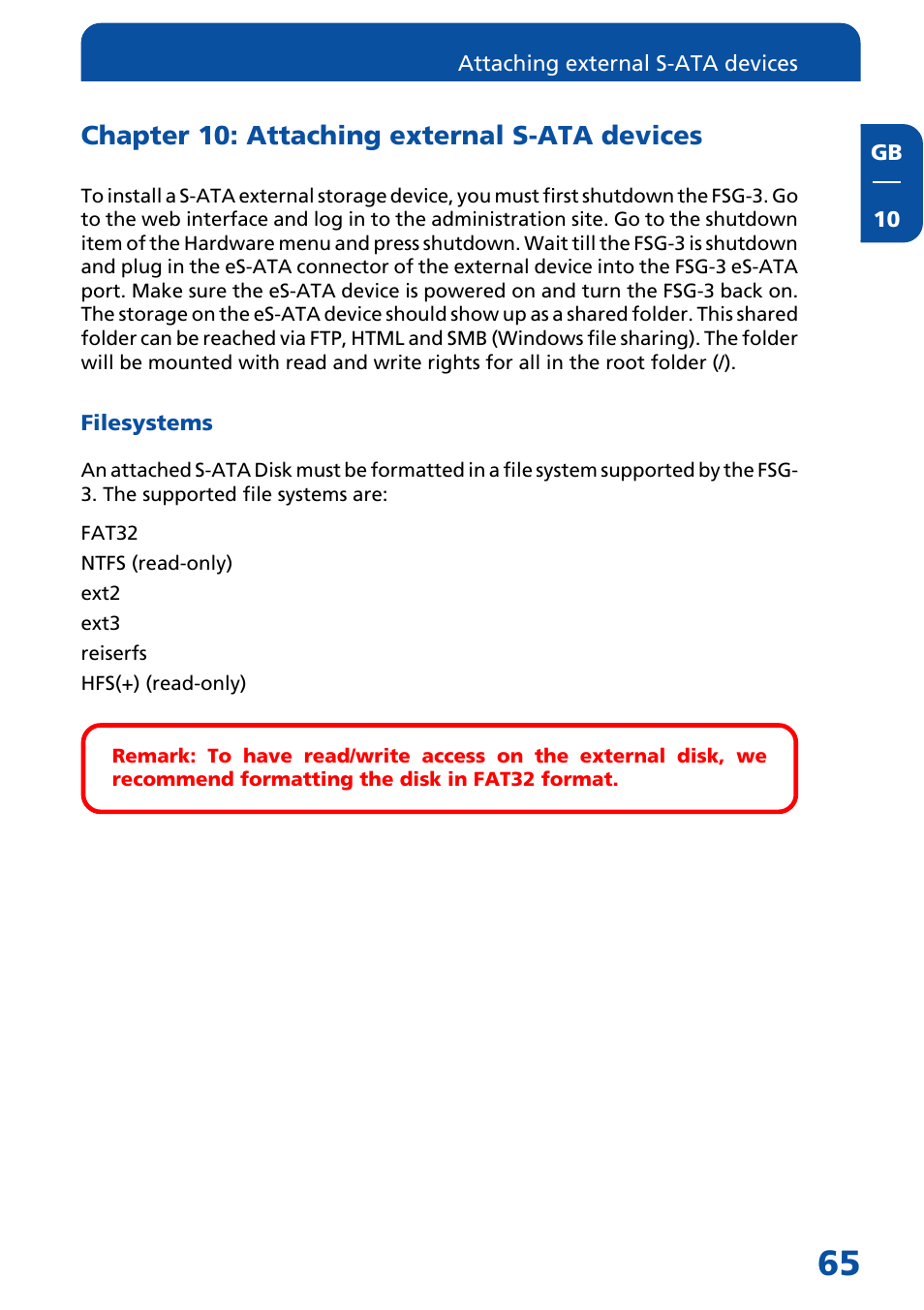 Chapter 10: attaching external s-ata devices | Freecom Technologies FSG-3 User Manual | Page 65 / 84
