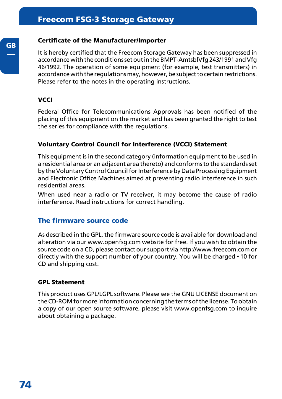 The firmware source code, Freecom fsg-3 storage gateway | Freecom Technologies FSG-3 User Manual | Page 74 / 84