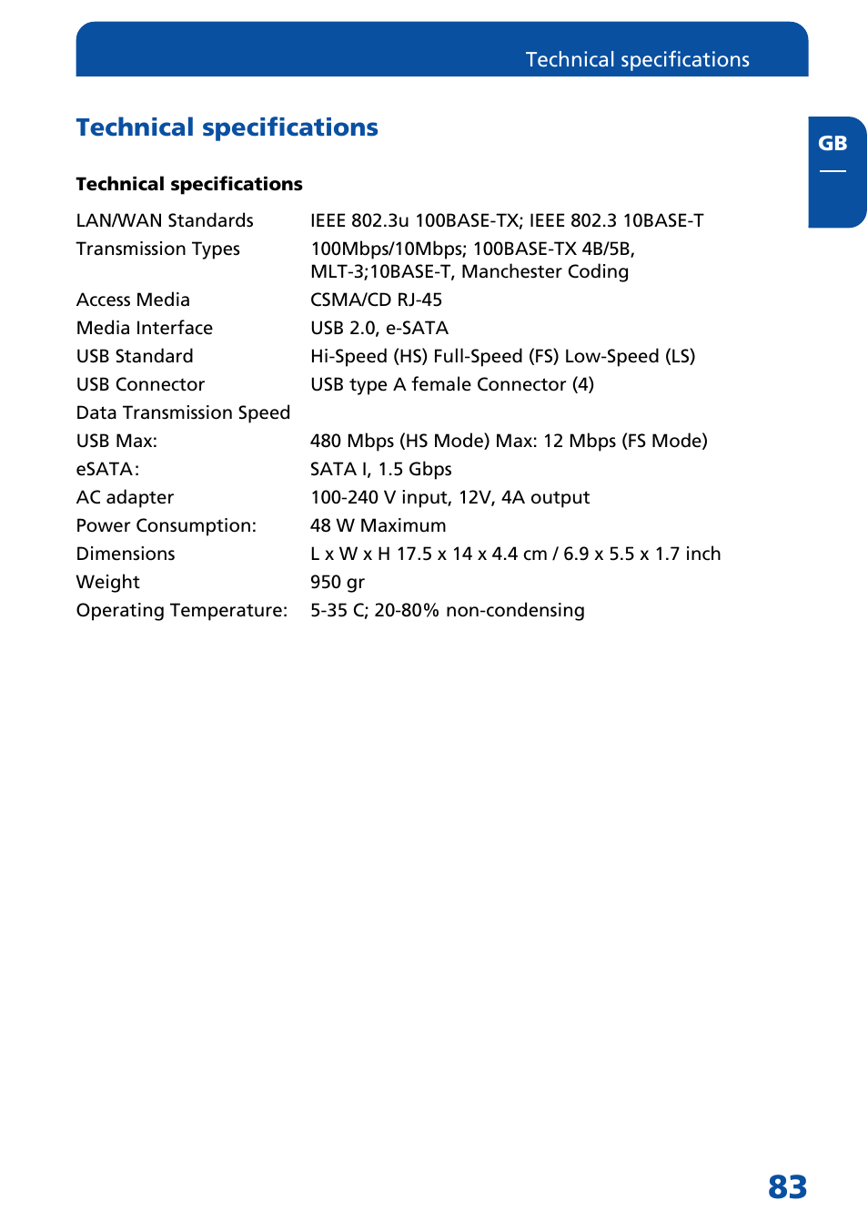 Technical specifications | Freecom Technologies FSG-3 User Manual | Page 83 / 84
