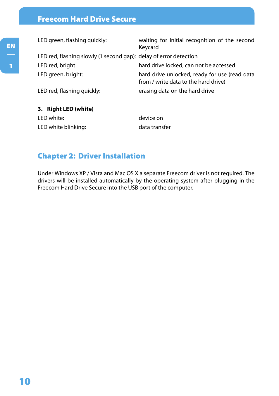 Chapter 2: driver installation, Freecom hard drive secure, Chapter : driver installation | Freecom Technologies Hard Drive Secure User Manual | Page 10 / 35