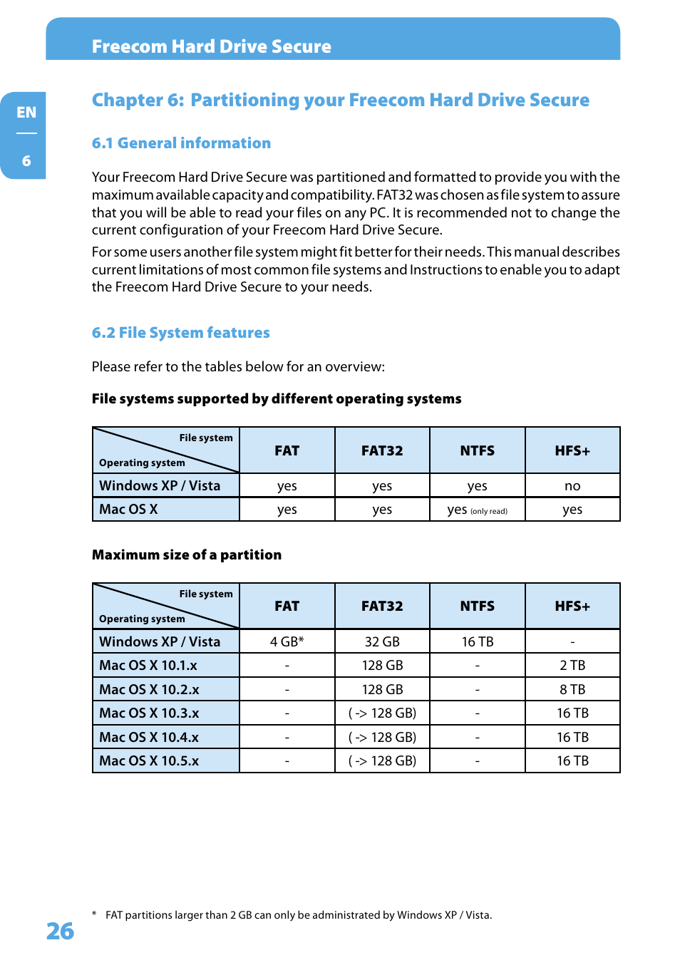 1 general information, 2 file system features | Freecom Technologies Hard Drive Secure User Manual | Page 26 / 35