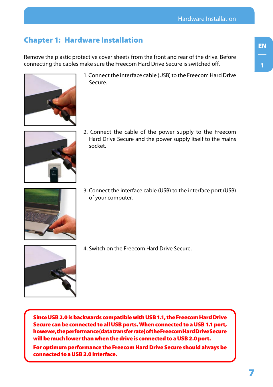 Chapter 1: hardware installation | Freecom Technologies Hard Drive Secure User Manual | Page 7 / 35