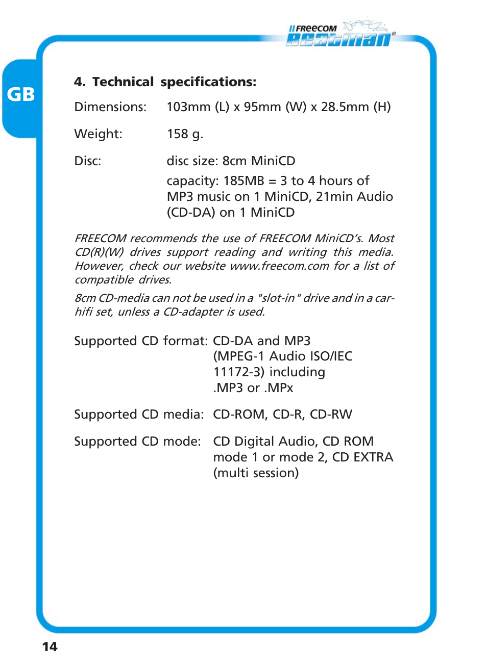 Freecom Technologies Beatman Mini CD I User Manual | Page 14 / 19