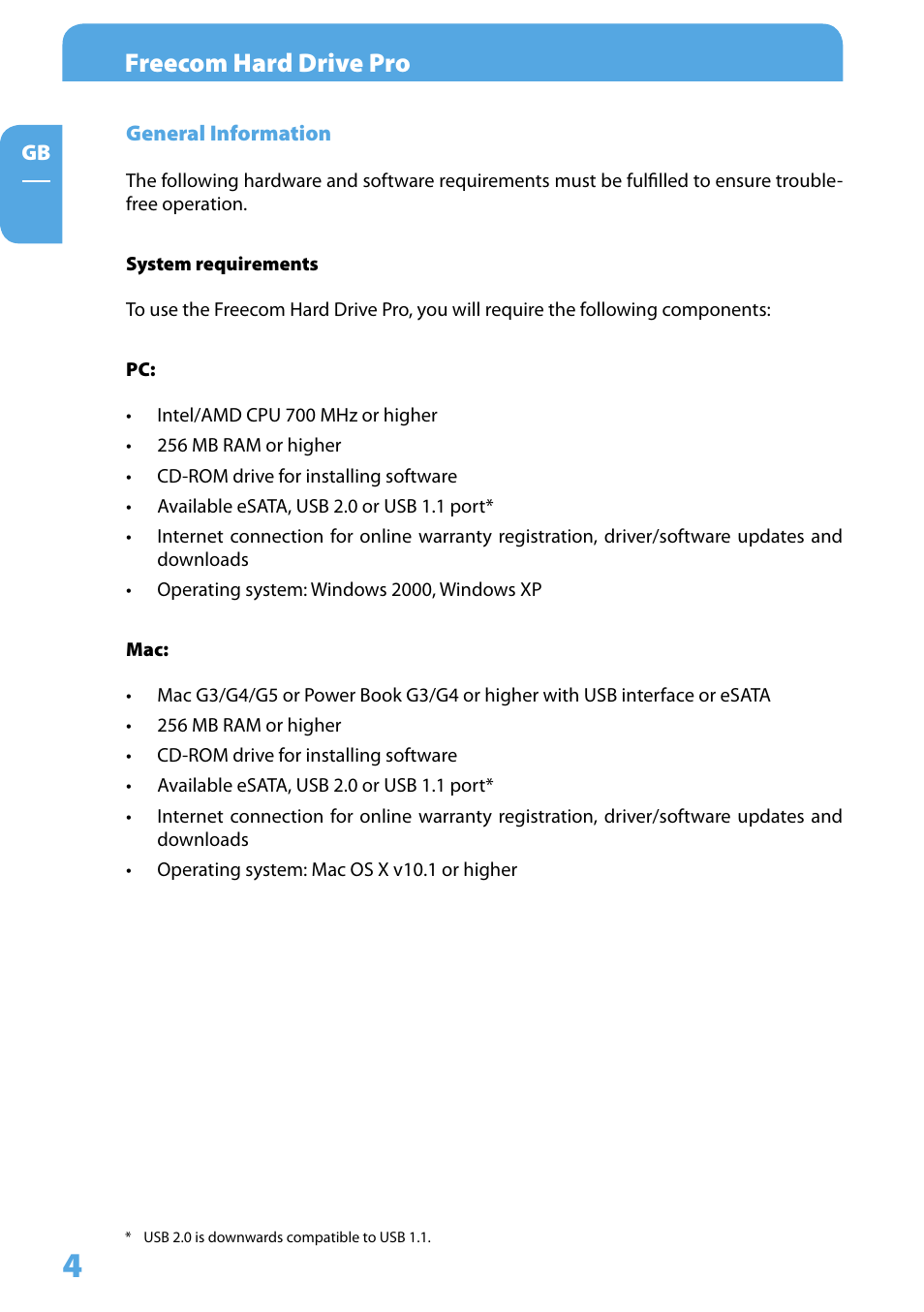 General information, System requirements, Freecom hard drive pro | Freecom Technologies 3.5 " / USB 2.0 / ESATA User Manual | Page 4 / 51