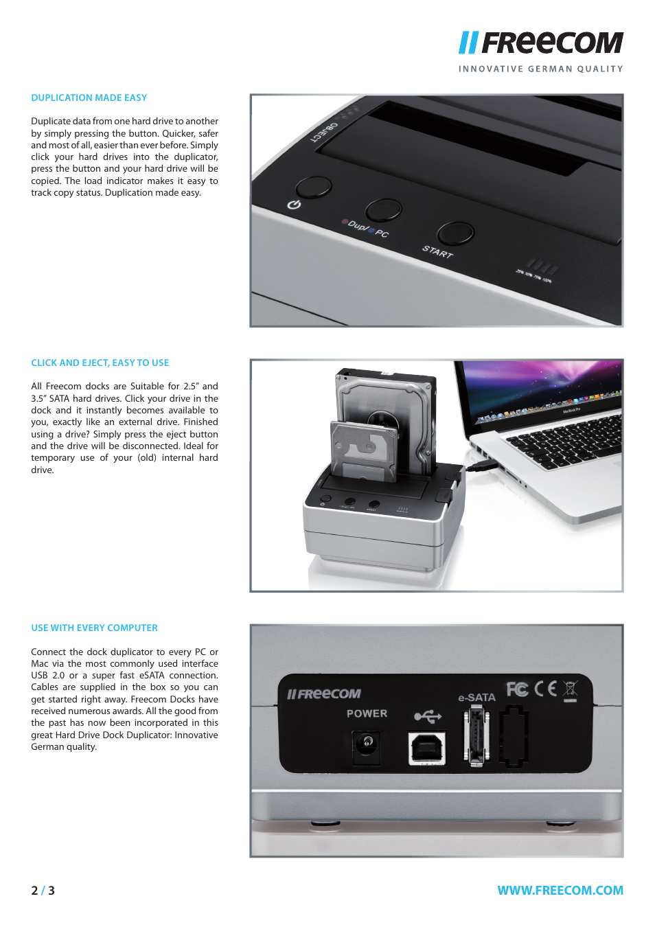 Freecom Technologies Hard Drive Dock Duplicator User Manual | Page 2 / 3