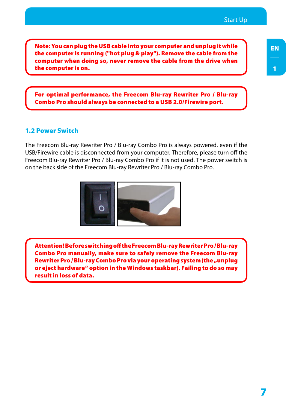 2 power switch | Freecom Technologies WSXGA 220AW8FB User Manual | Page 7 / 14