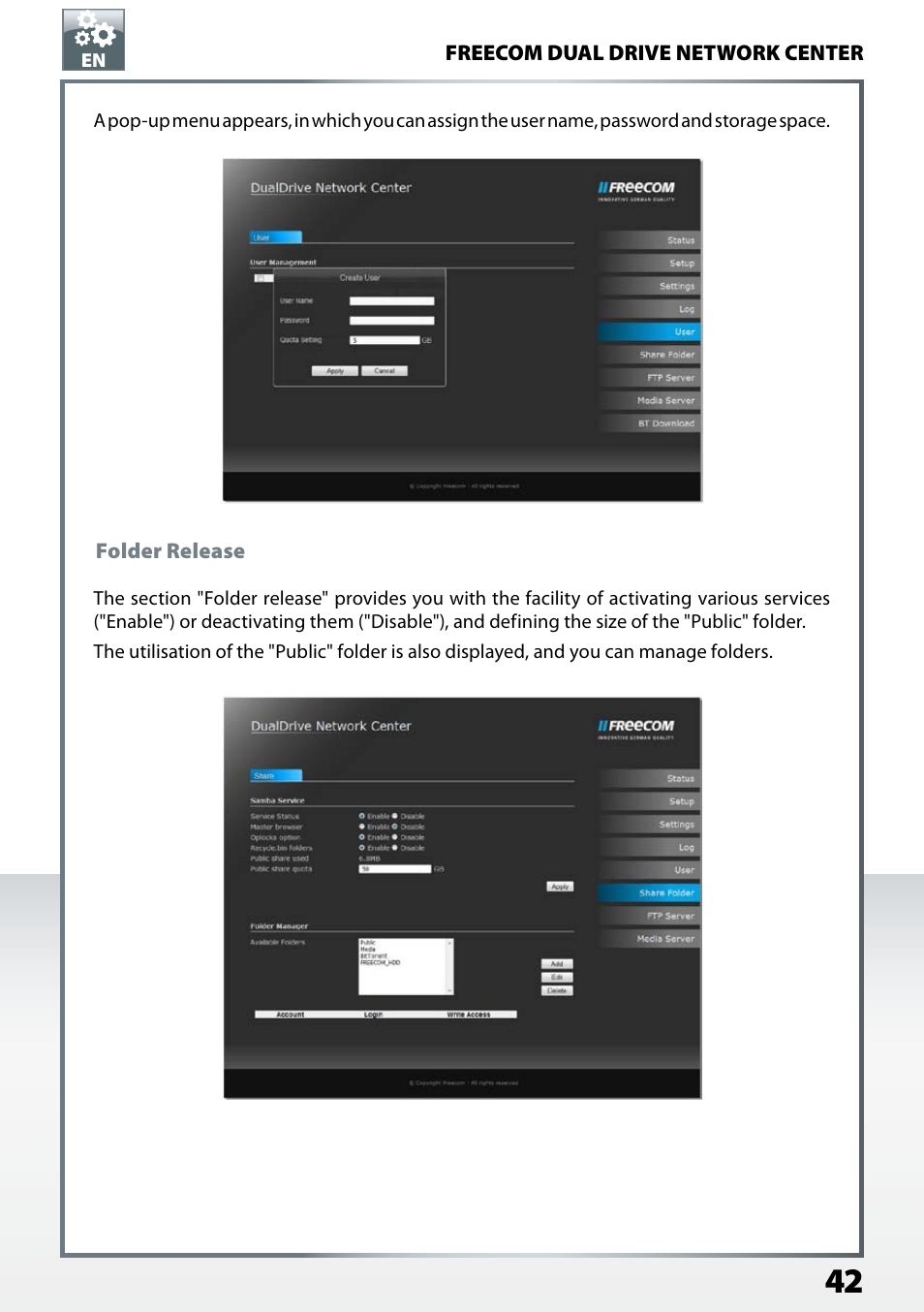 Folder release | Freecom Technologies Dual Drive Network Center User Manual | Page 42 / 77
