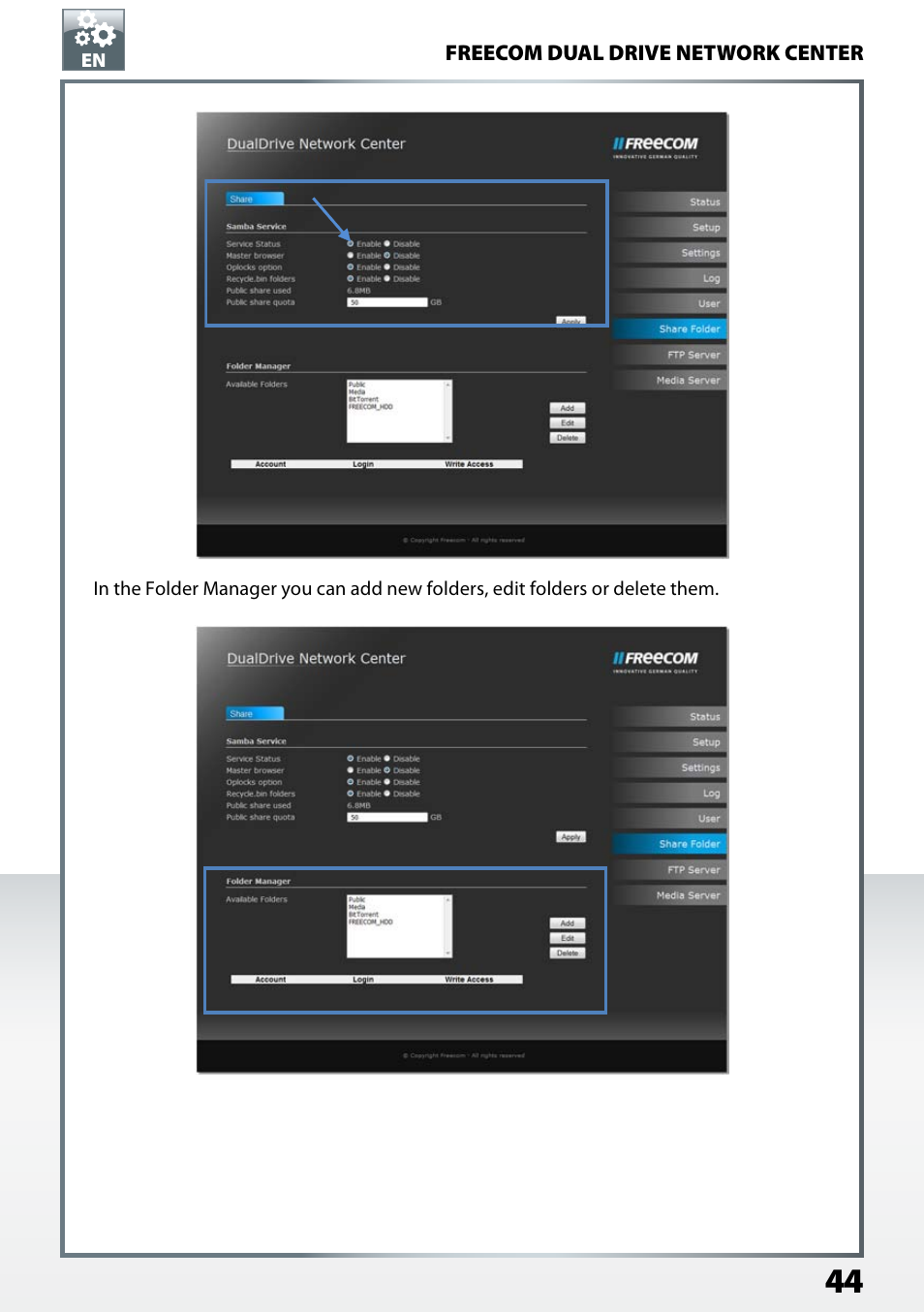 Freecom Technologies Dual Drive Network Center User Manual | Page 44 / 77
