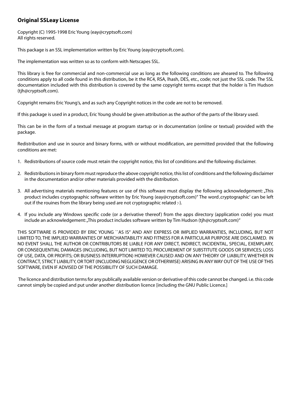 Original ssleay license | Freecom Technologies Dual Drive Network Center User Manual | Page 72 / 77