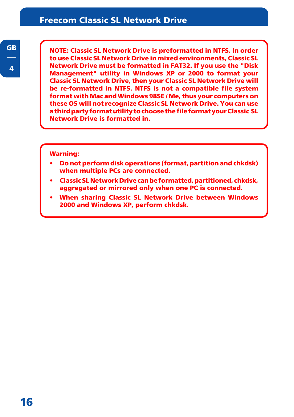 Freecom classic sl network drive | Freecom Technologies Network hard drive User Manual | Page 16 / 51