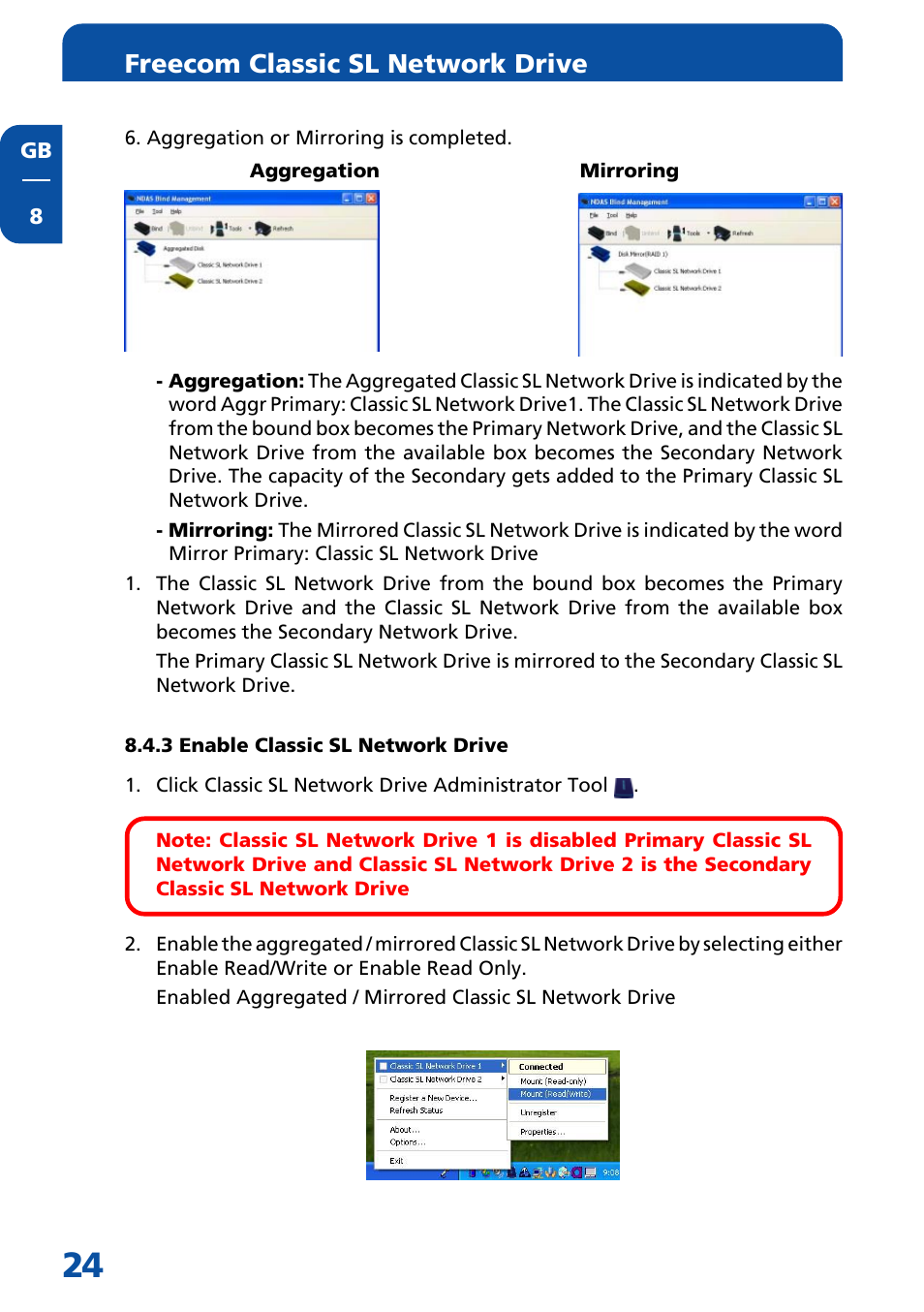 3 enable classic sl network drive, Freecom classic sl network drive | Freecom Technologies Network hard drive User Manual | Page 24 / 51