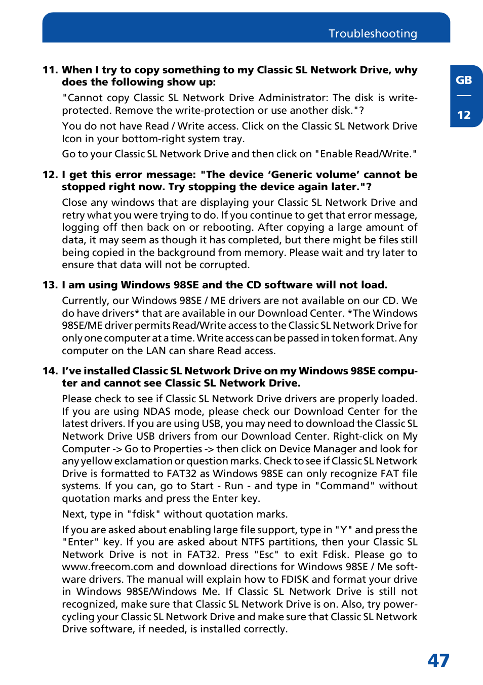 Freecom Technologies Network hard drive User Manual | Page 47 / 51