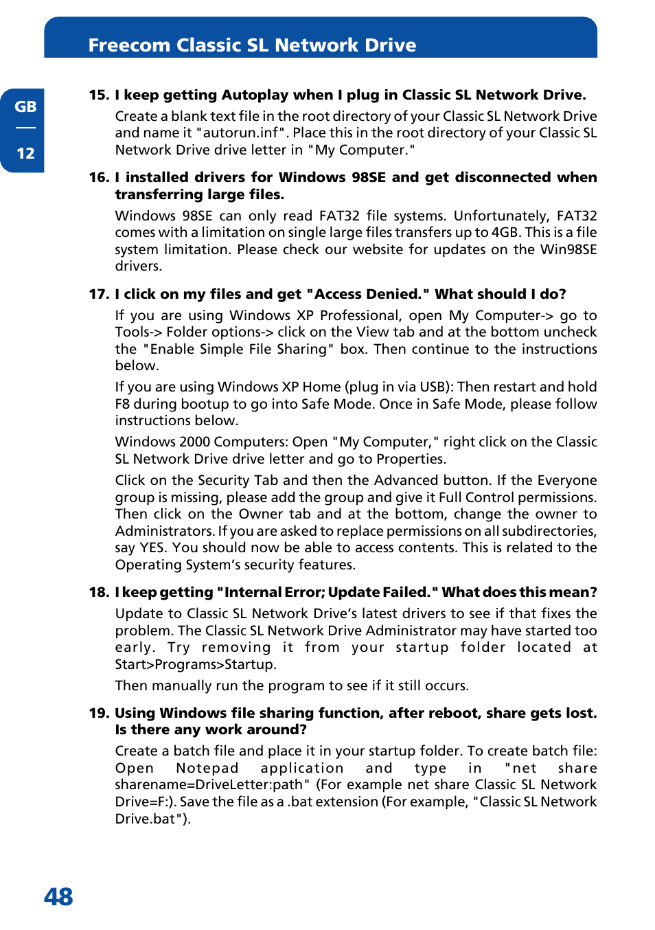 Freecom classic sl network drive | Freecom Technologies Network hard drive User Manual | Page 48 / 51