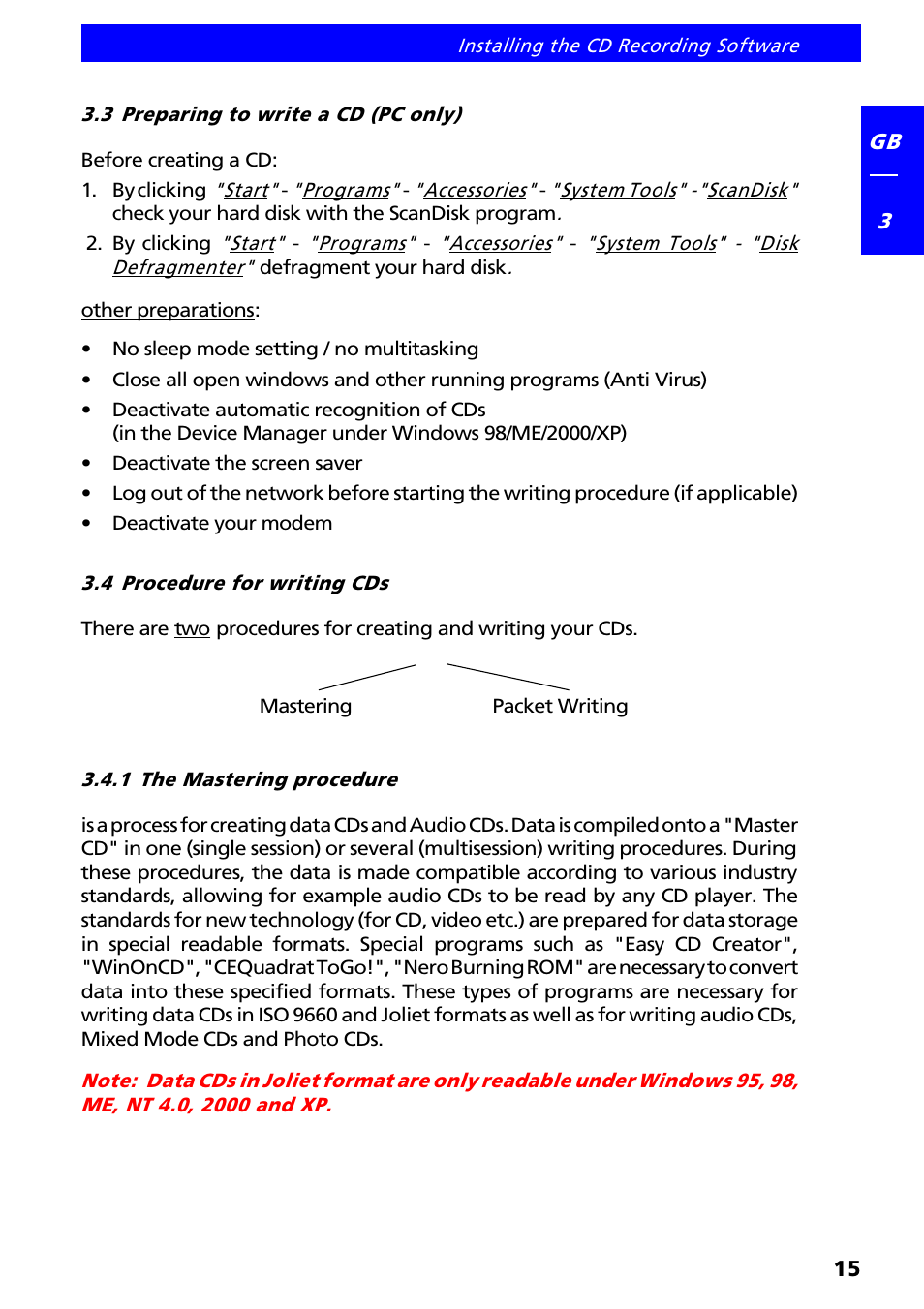 3 preparing to write a cd (pc only), 4 procedure for writing cds, 1 the mastering procedure | Freecom Technologies FX-5 User Manual | Page 15 / 18