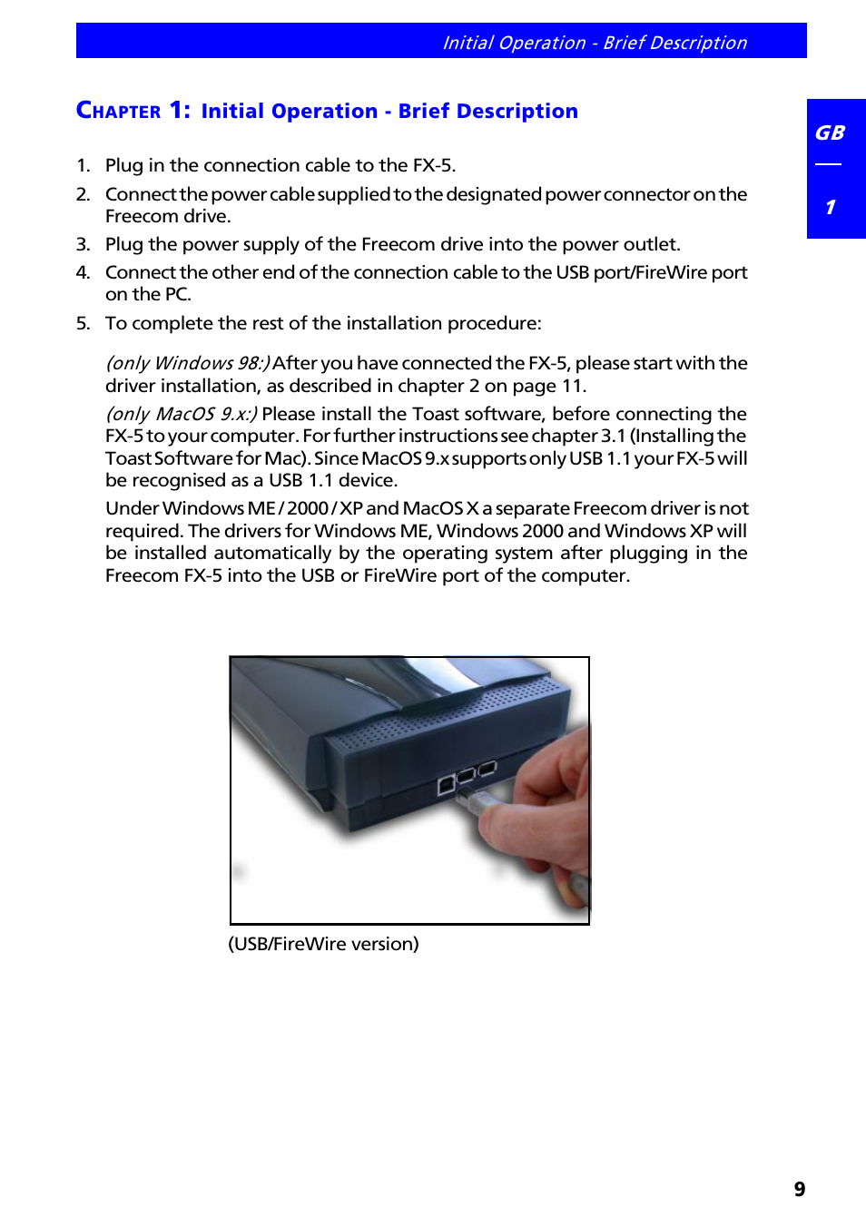 Chapter 1: initial operation - brief description | Freecom Technologies FX-5 User Manual | Page 9 / 18