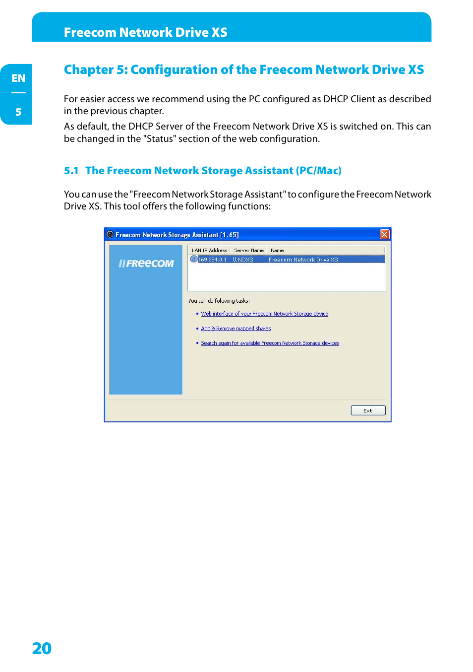 1 the freecom network storage assistant (pc/mac), Freecom network drive xs | Freecom Technologies Network Drive XS User Manual | Page 20 / 40