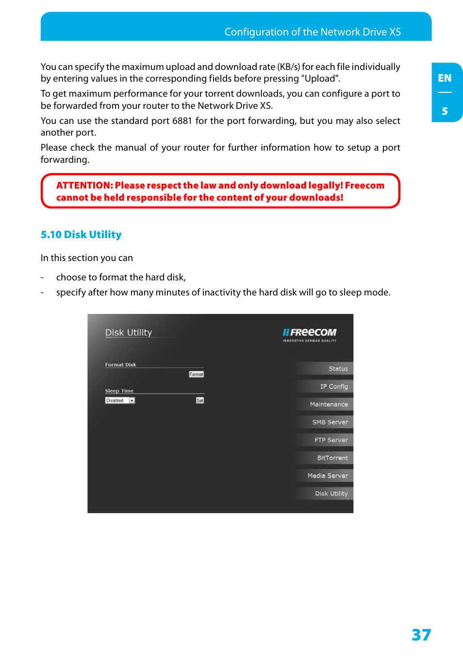 10 disk utility | Freecom Technologies Network Drive XS User Manual | Page 37 / 40