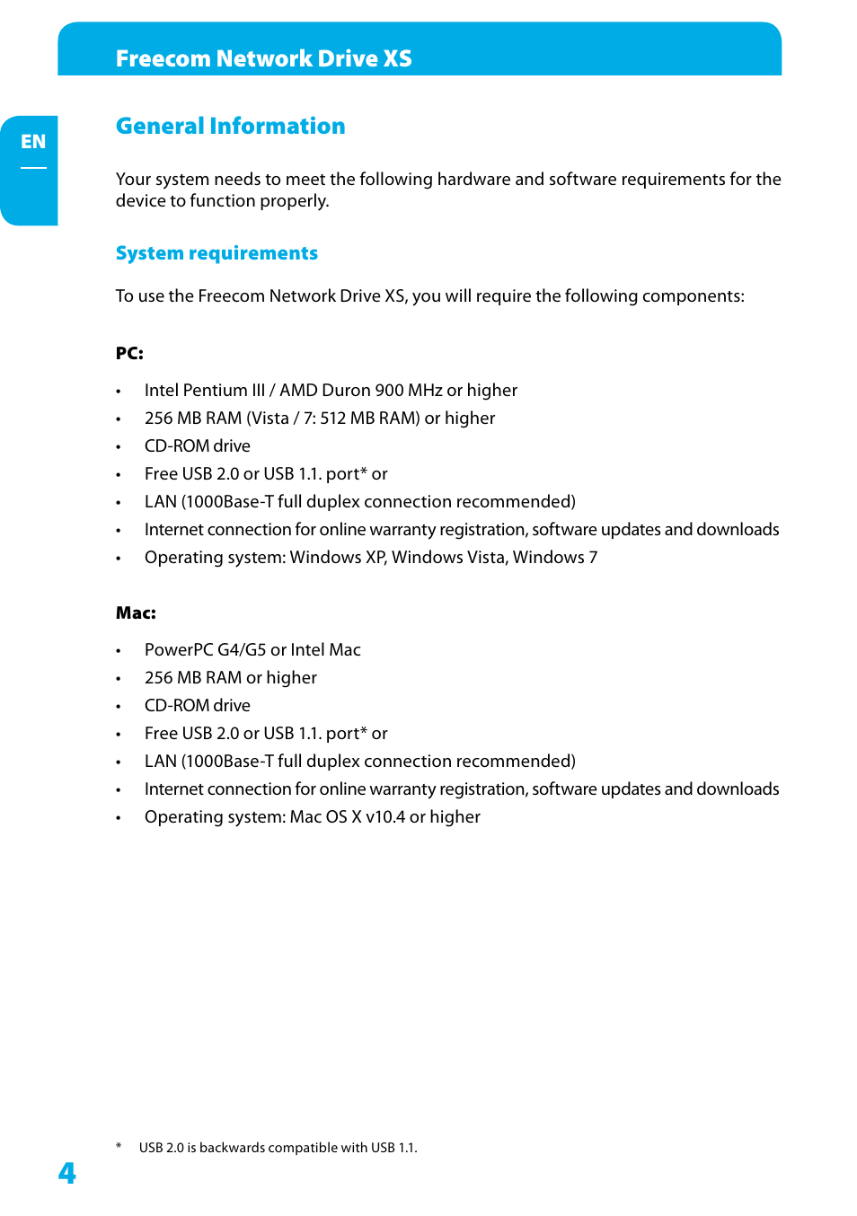 General information, System requirements, Freecom network drive xs | Freecom Technologies Network Drive XS User Manual | Page 4 / 40