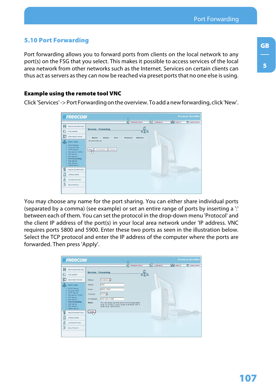 10 port forwarding | Freecom Technologies Storage Gateway NETWORK HARD DRIVE User Manual | Page 107 / 129