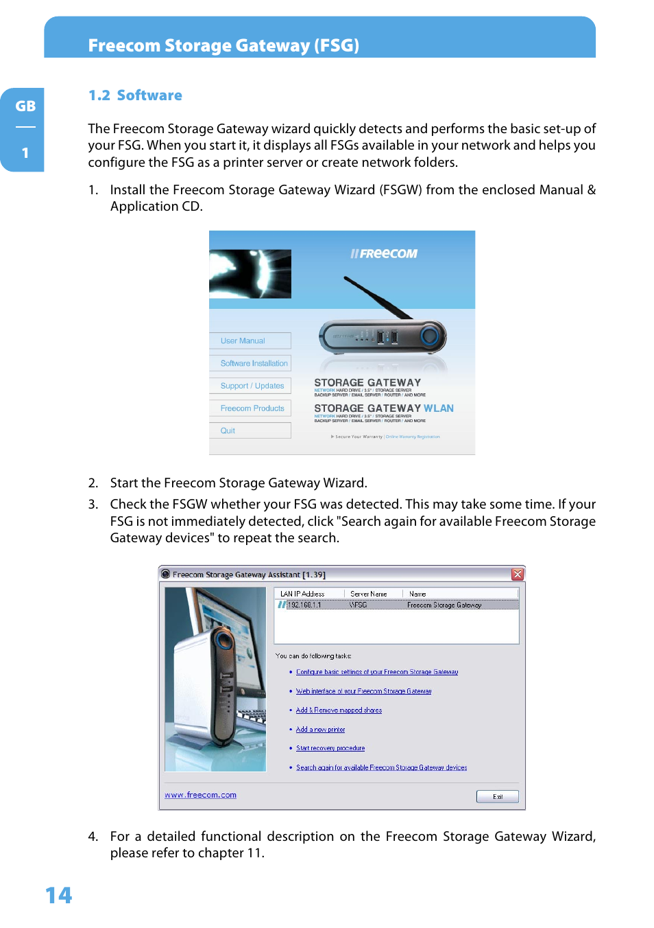 2 software, Freecom storage gateway (fsg) | Freecom Technologies Storage Gateway NETWORK HARD DRIVE User Manual | Page 14 / 129