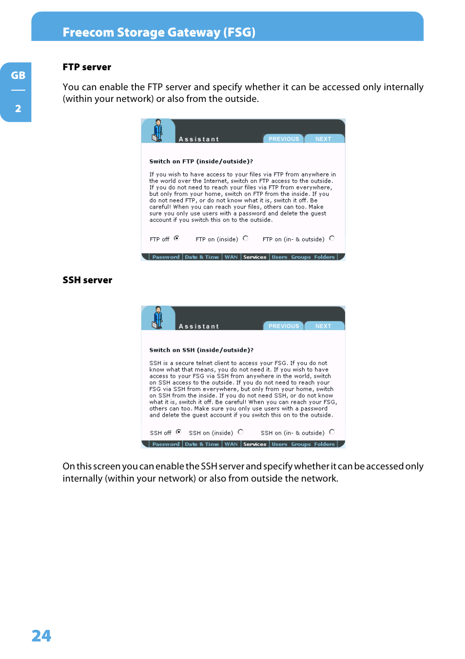 Freecom storage gateway (fsg) | Freecom Technologies Storage Gateway NETWORK HARD DRIVE User Manual | Page 24 / 129