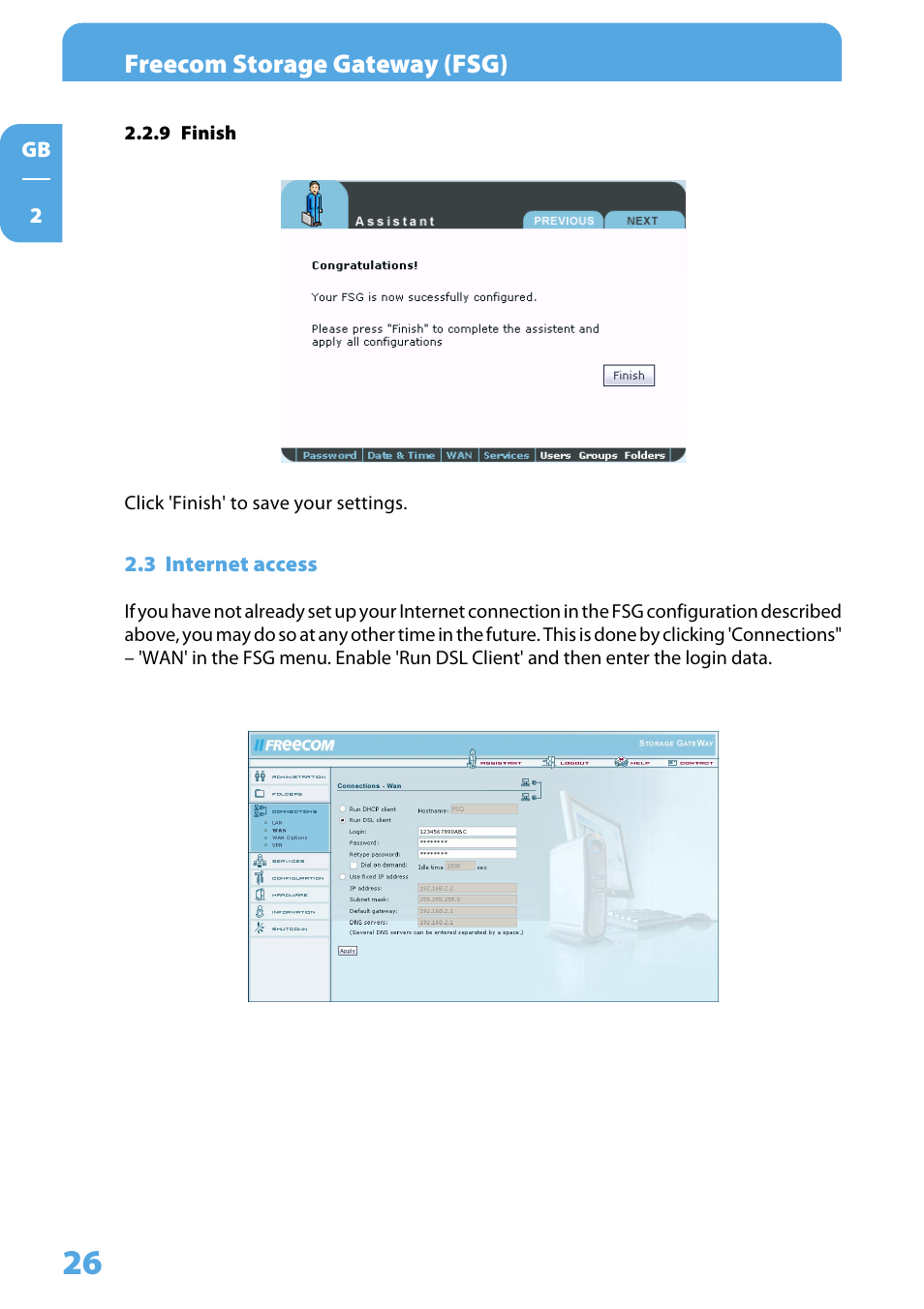 9 finish, 3 internet access | Freecom Technologies Storage Gateway NETWORK HARD DRIVE User Manual | Page 26 / 129