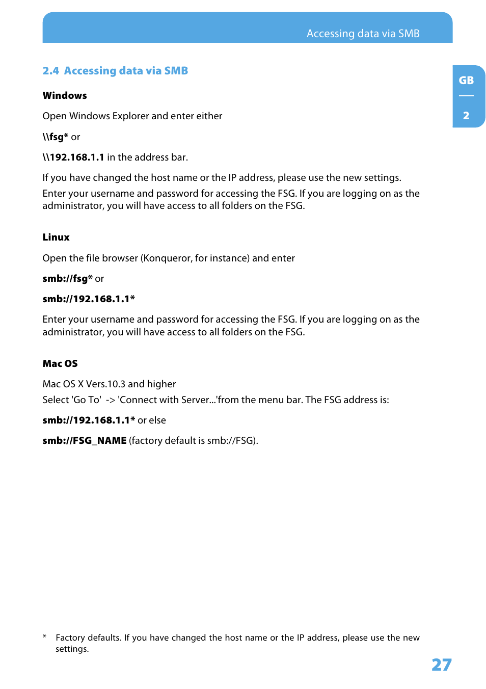 4 accessing data via smb | Freecom Technologies Storage Gateway NETWORK HARD DRIVE User Manual | Page 27 / 129