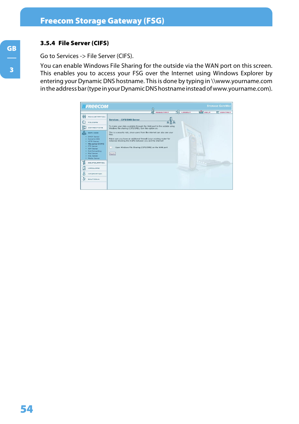 4 file server (cifs) | Freecom Technologies Storage Gateway NETWORK HARD DRIVE User Manual | Page 54 / 129