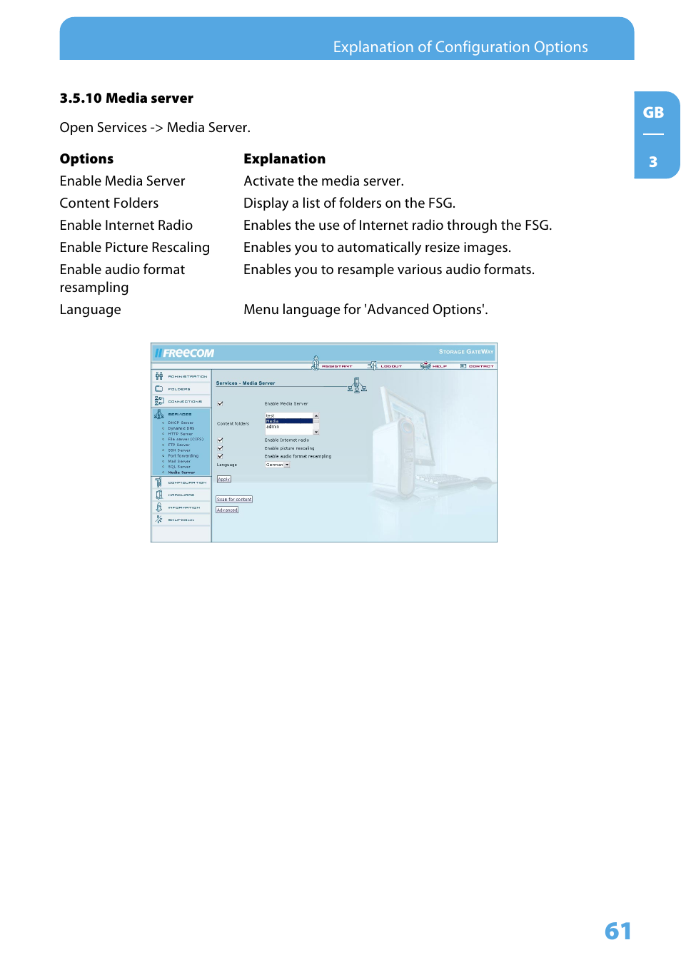 10 media server | Freecom Technologies Storage Gateway NETWORK HARD DRIVE User Manual | Page 61 / 129
