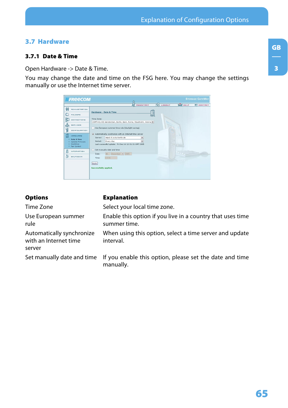 7 hardware, 1 date & time | Freecom Technologies Storage Gateway NETWORK HARD DRIVE User Manual | Page 65 / 129