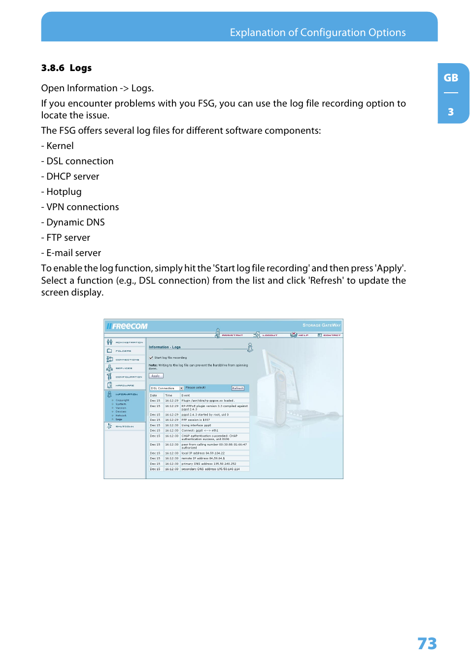 6 logs | Freecom Technologies Storage Gateway NETWORK HARD DRIVE User Manual | Page 73 / 129