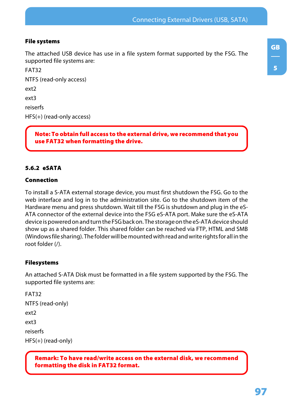 2 esata | Freecom Technologies Storage Gateway NETWORK HARD DRIVE User Manual | Page 97 / 129
