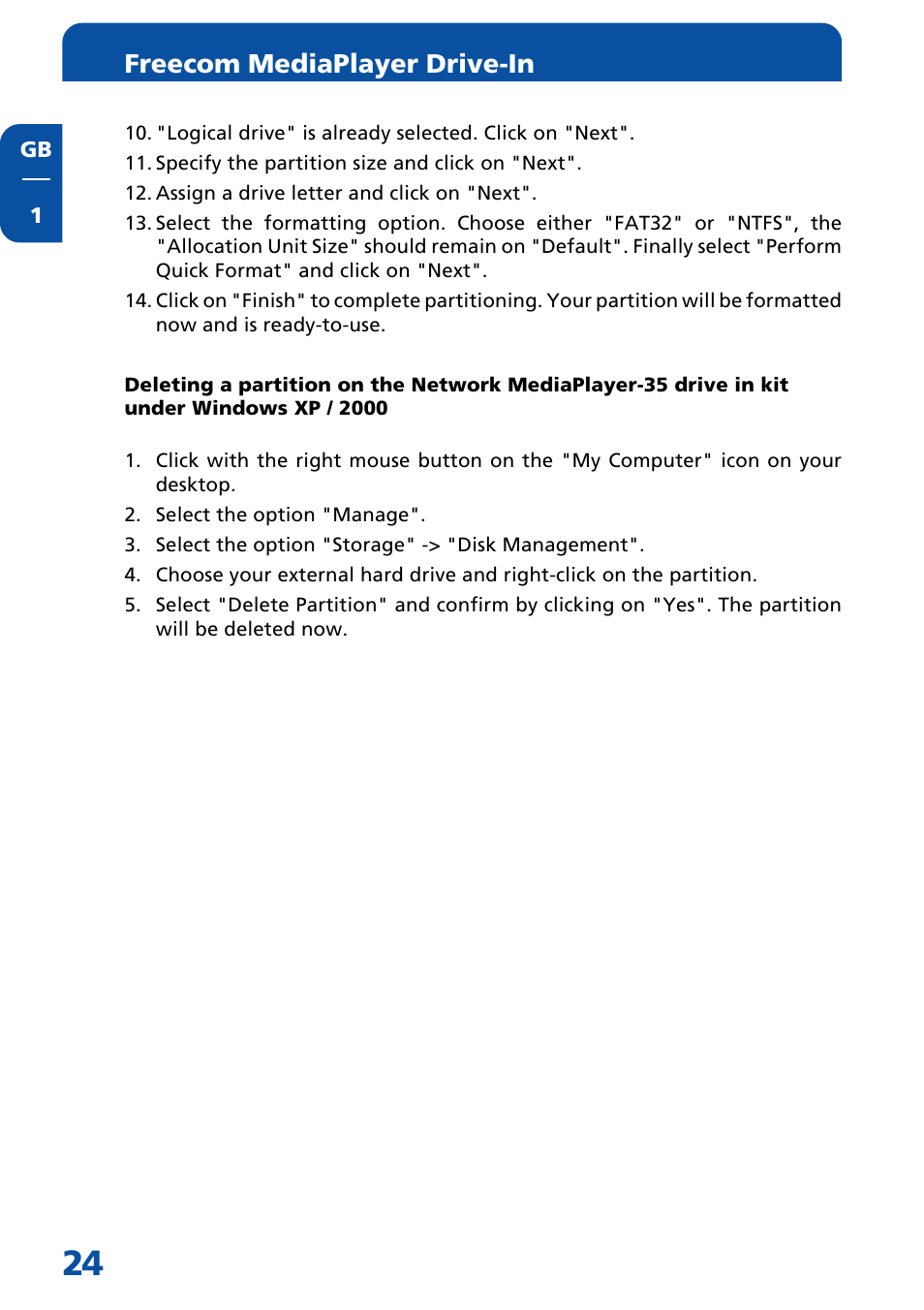 Freecom mediaplayer drive-in | Freecom Technologies MediaPlayer Drive-In Kit User Manual | Page 24 / 78