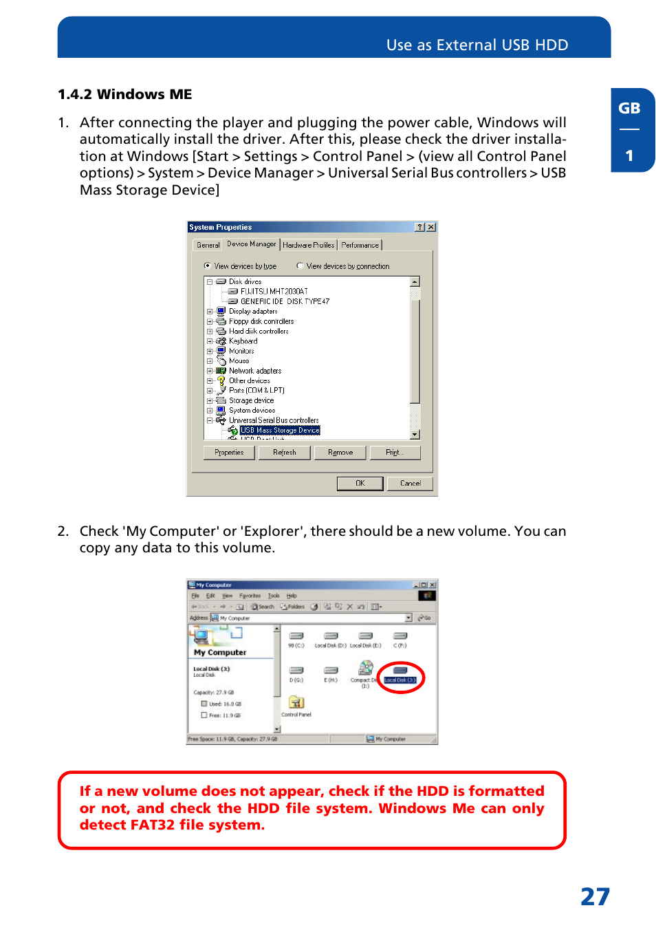 2 windows me | Freecom Technologies MediaPlayer Drive-In Kit User Manual | Page 27 / 78