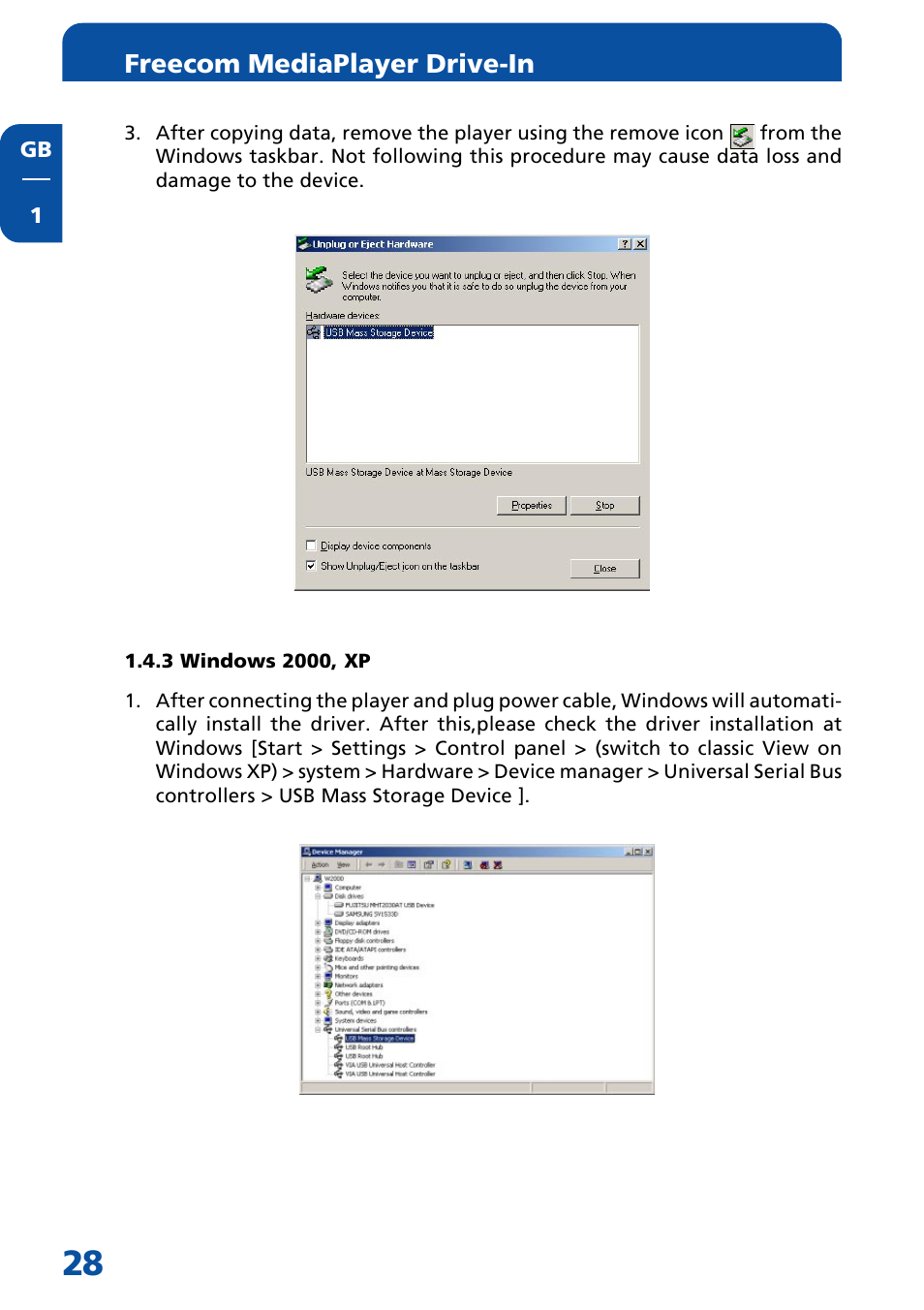 3 windows 2000, xp, Freecom mediaplayer drive-in | Freecom Technologies MediaPlayer Drive-In Kit User Manual | Page 28 / 78