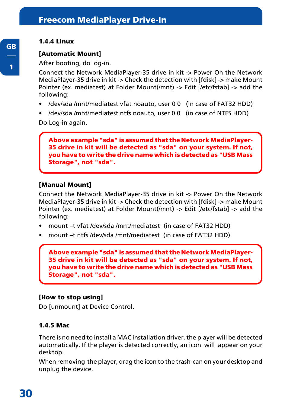 4 linux, 5 mac, Freecom mediaplayer drive-in | Freecom Technologies MediaPlayer Drive-In Kit User Manual | Page 30 / 78