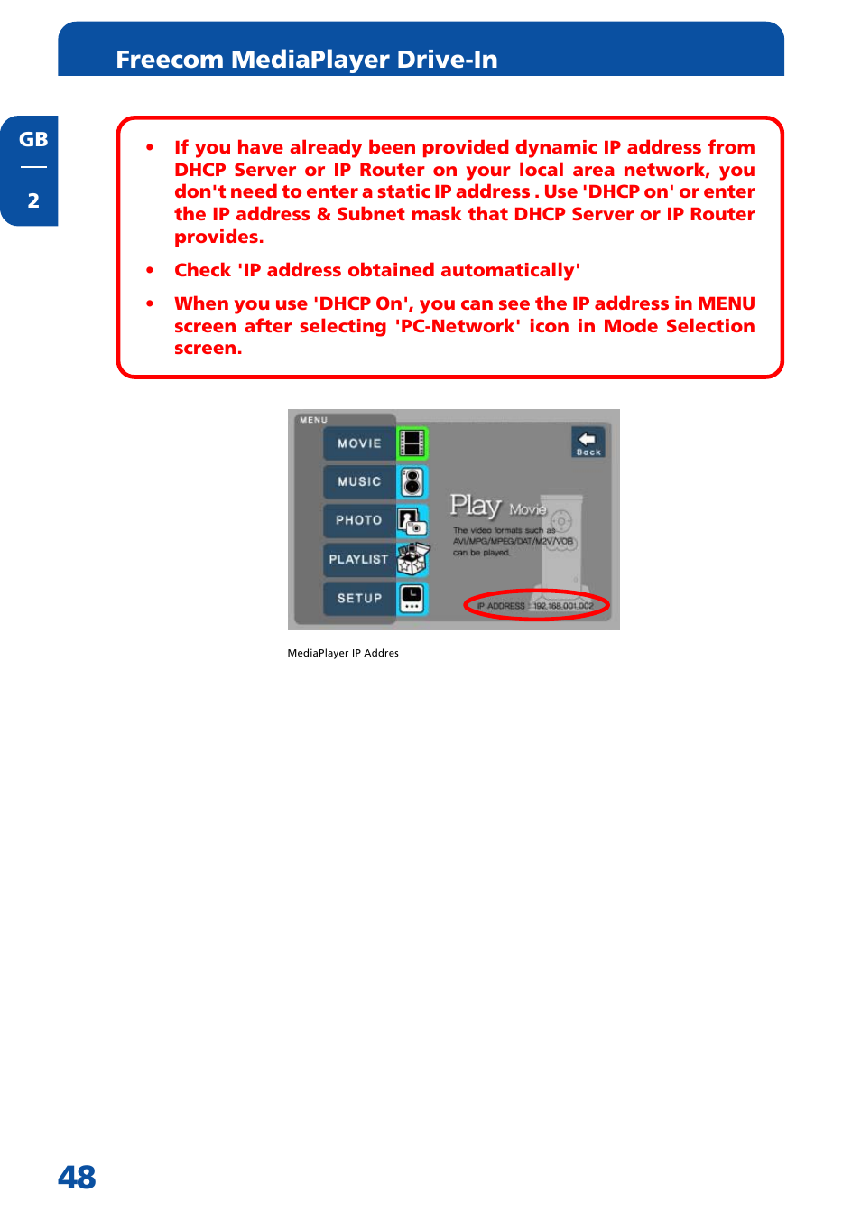 Freecom mediaplayer drive-in | Freecom Technologies MediaPlayer Drive-In Kit User Manual | Page 48 / 78