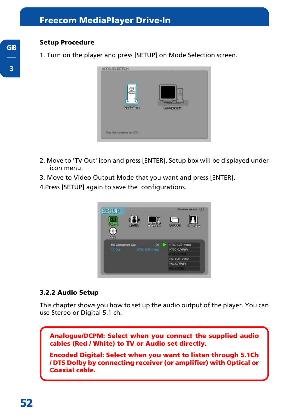 2 audio setup, Freecom mediaplayer drive-in | Freecom Technologies MediaPlayer Drive-In Kit User Manual | Page 52 / 78