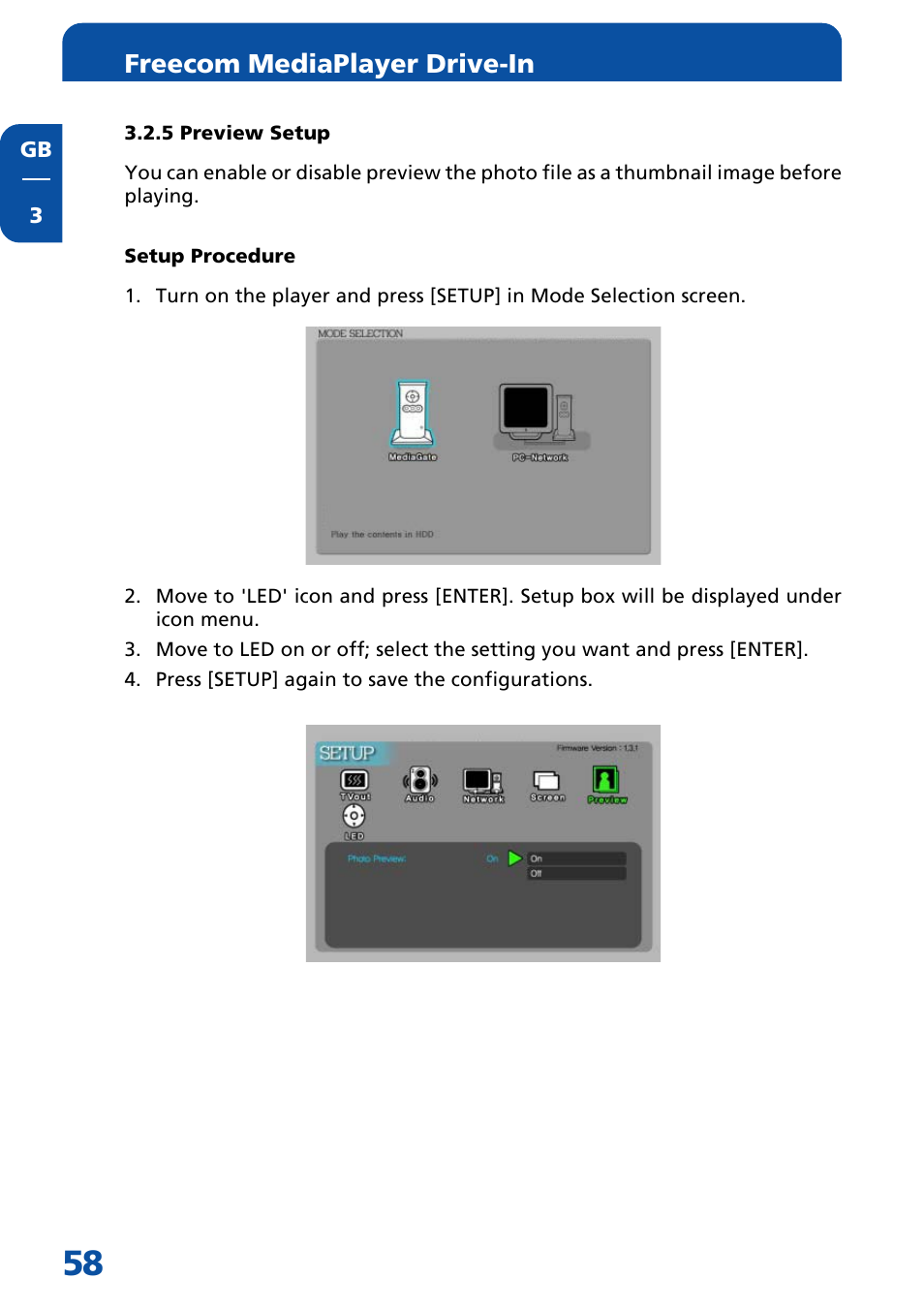 5 preview setup, Freecom mediaplayer drive-in | Freecom Technologies MediaPlayer Drive-In Kit User Manual | Page 58 / 78