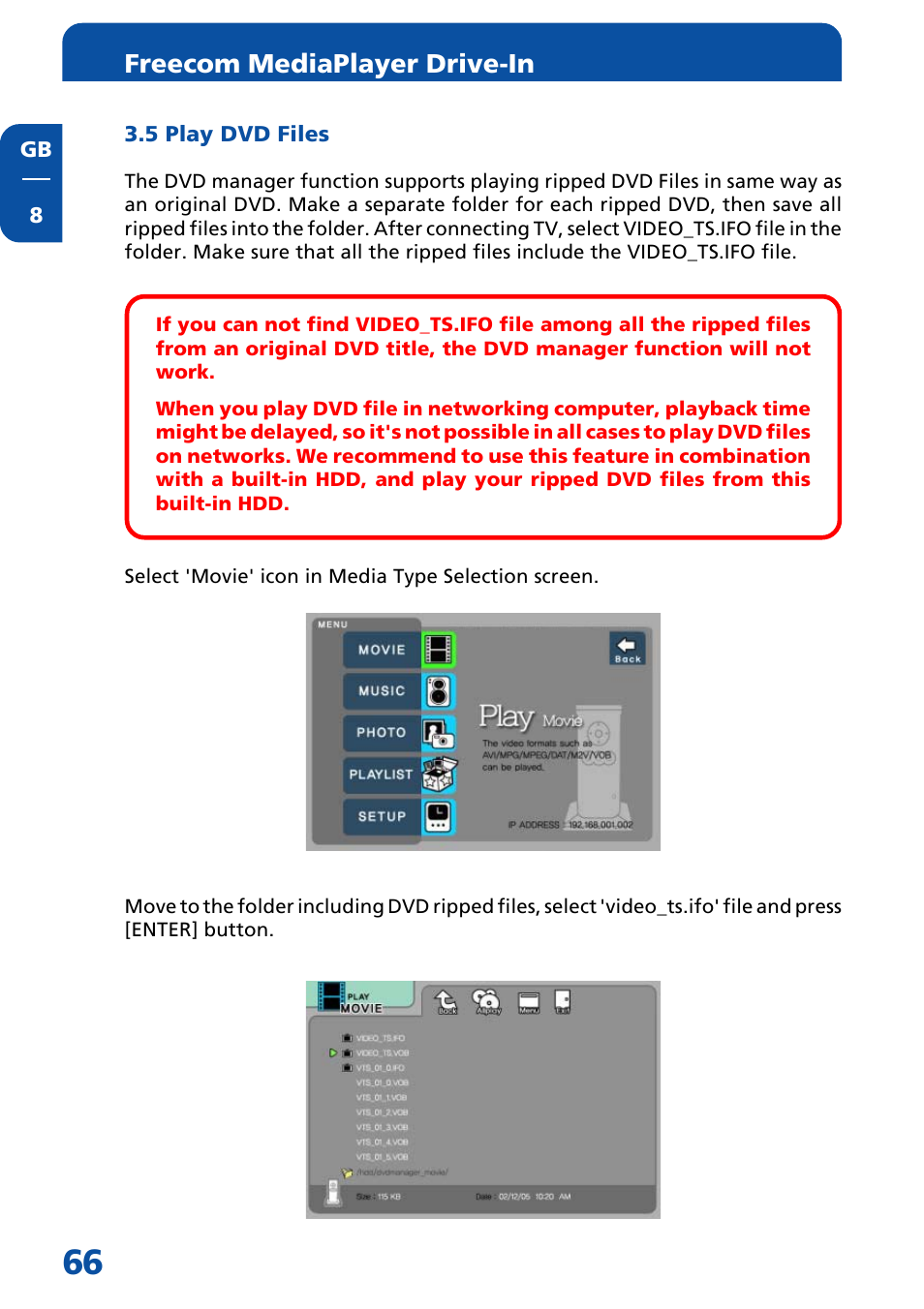 5 play dvd files, Freecom mediaplayer drive-in | Freecom Technologies MediaPlayer Drive-In Kit User Manual | Page 66 / 78