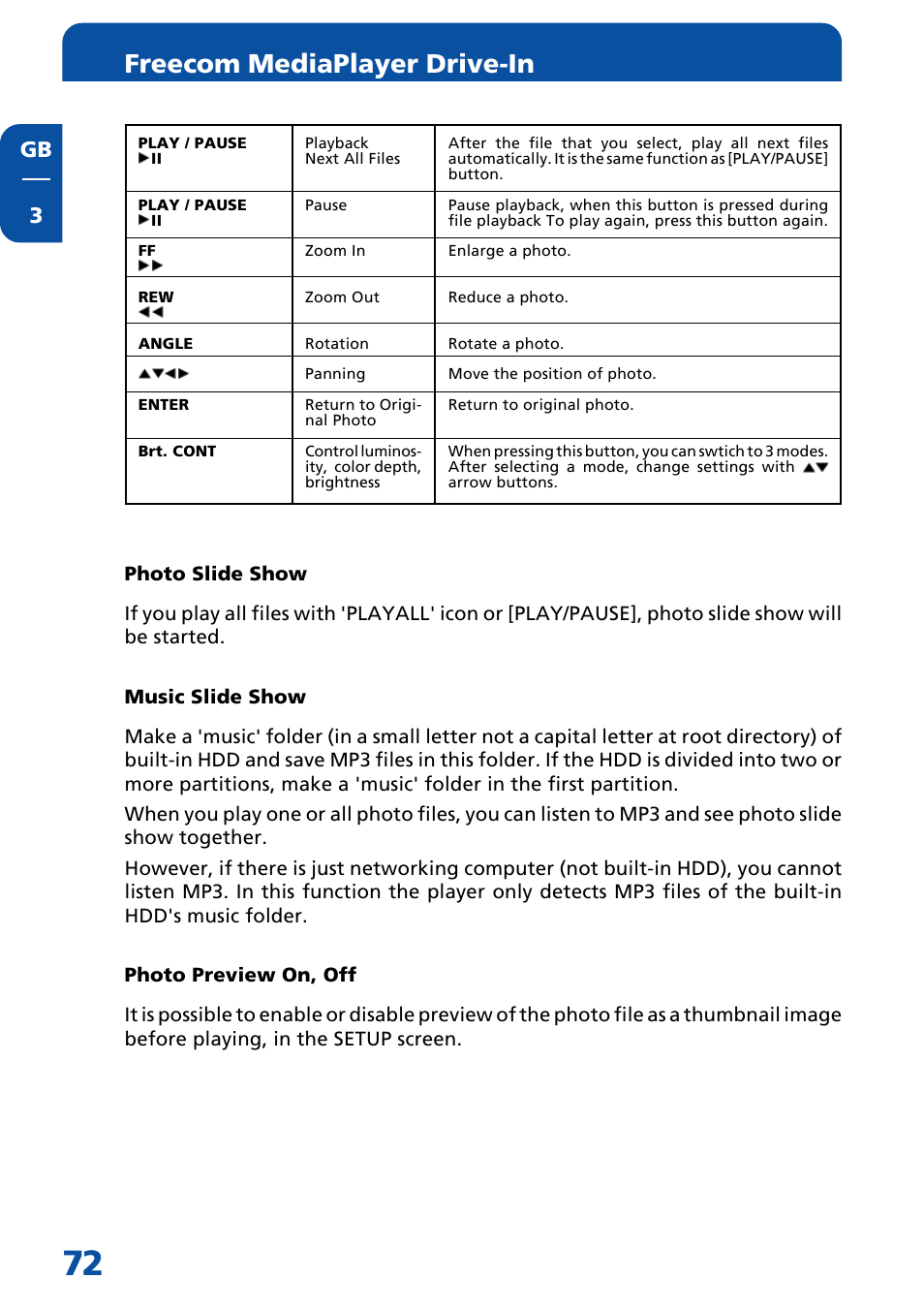 Freecom mediaplayer drive-in, Gb 3 | Freecom Technologies MediaPlayer Drive-In Kit User Manual | Page 72 / 78