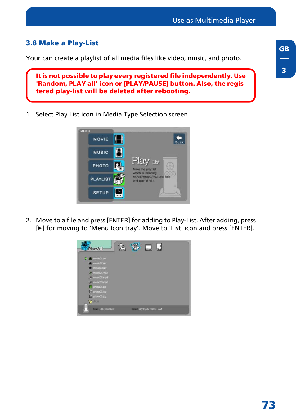 8 make a play-list | Freecom Technologies MediaPlayer Drive-In Kit User Manual | Page 73 / 78