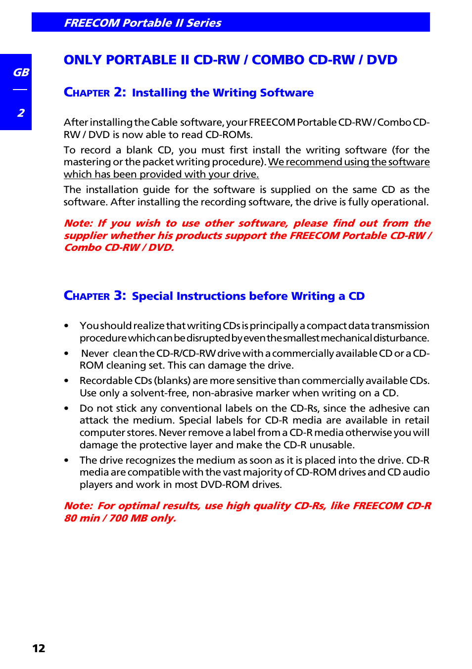Only portable ii cd-rw / combo cd-rw / dvd c | Freecom Technologies II User Manual | Page 12 / 24