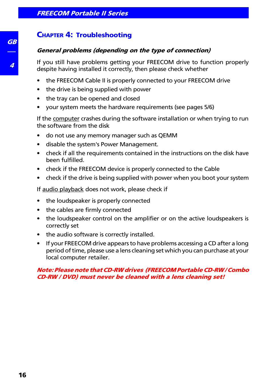 Chapter 4: troubleshooting | Freecom Technologies II User Manual | Page 16 / 24