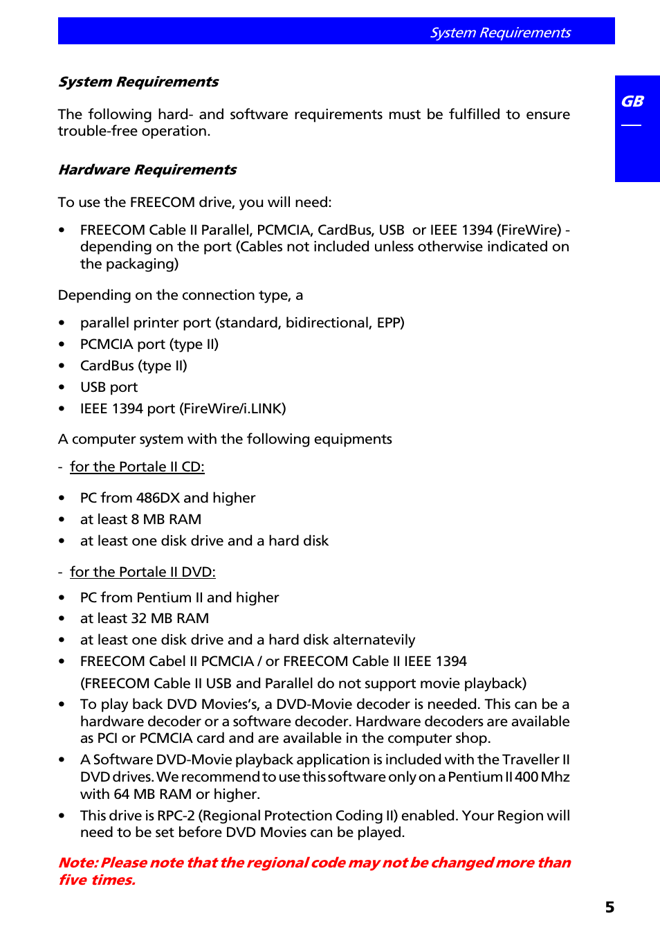 System requirements, Hardware requirements | Freecom Technologies II User Manual | Page 5 / 24
