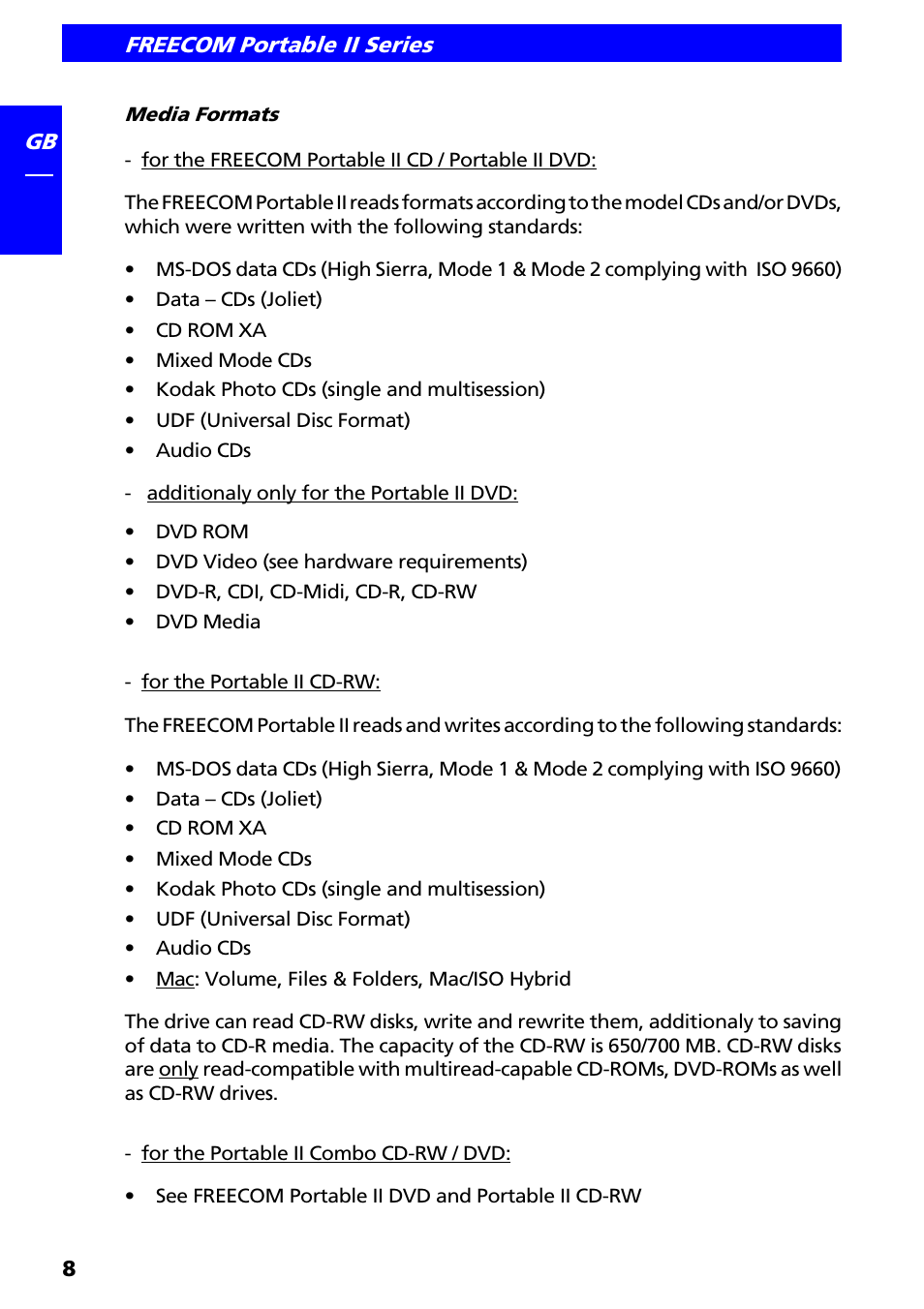 Media formats | Freecom Technologies II User Manual | Page 8 / 24