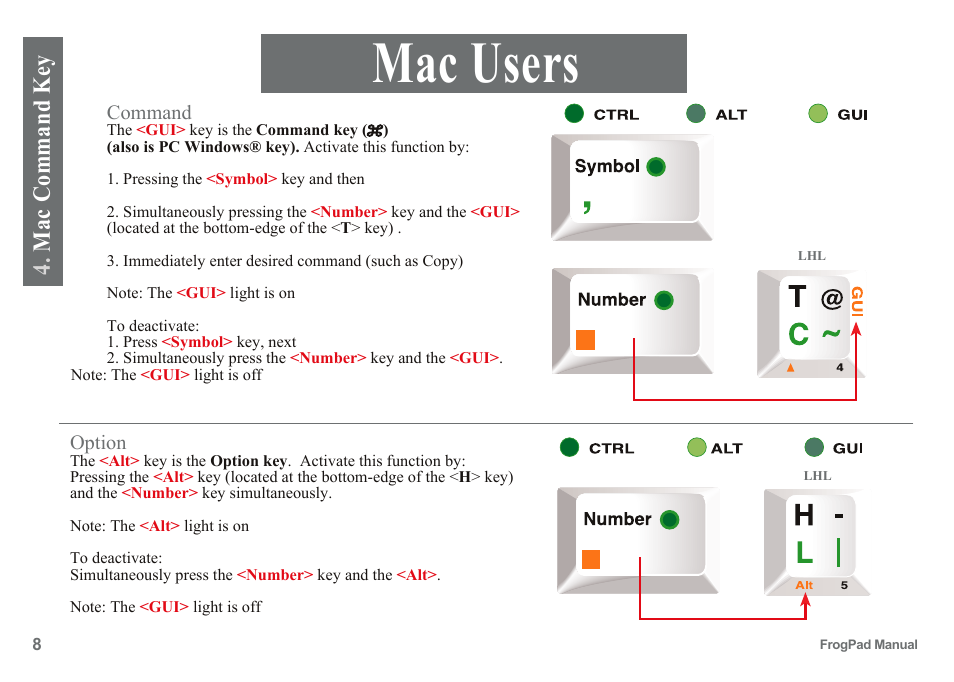 Mac users, Mac command key | FrogPad USB User Manual | Page 8 / 12