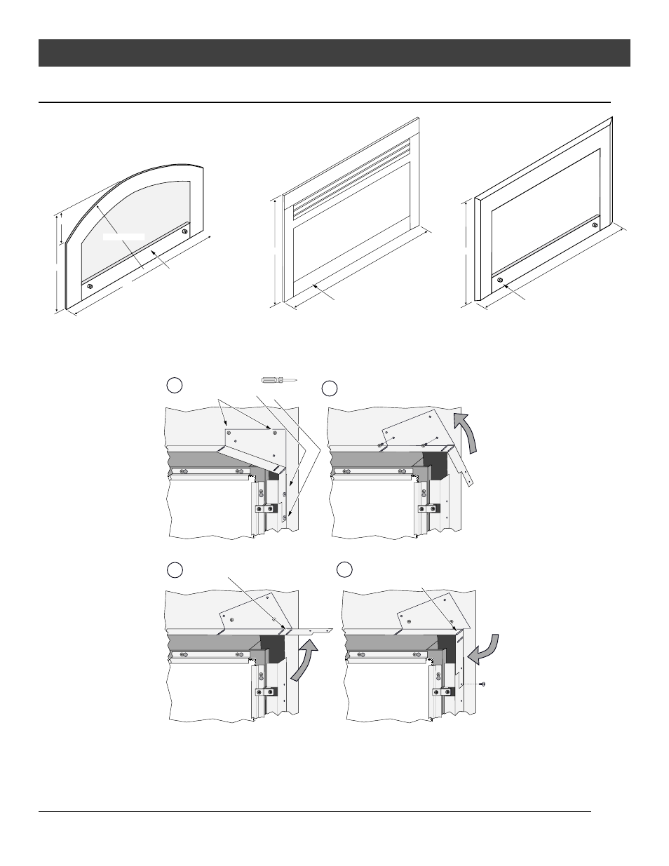 Installation, Face dimensions, Ba d c | Modifying the face angle for rectangular faces | FireplaceXtrordinair 44 DV XXL EF User Manual | Page 24 / 56